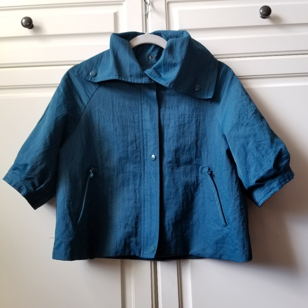 Samuel Dong Dupioni Crop Jacket Teal M - image 2